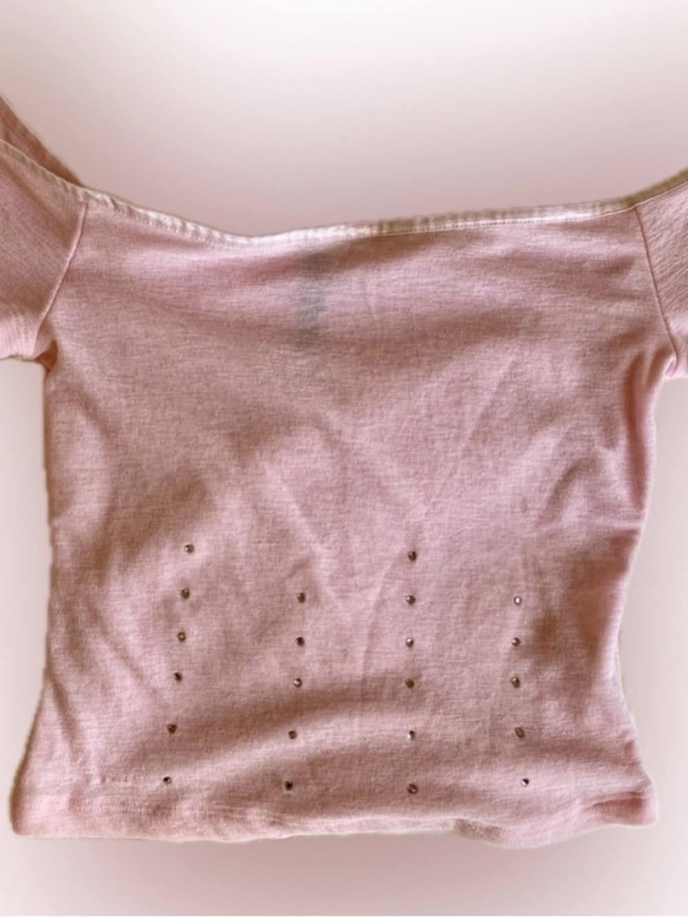 Off-Shoulder Pink Cropped Top with Stud Detail